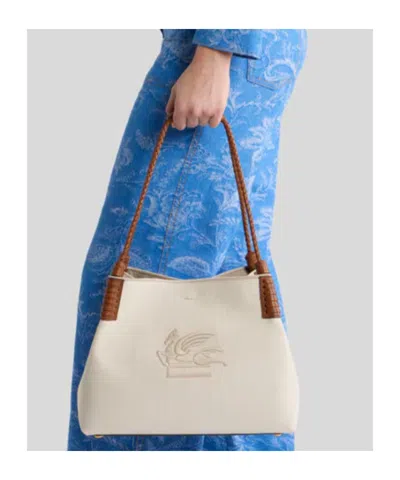 Etro Pegaso Canvas Shoulder Bag In White