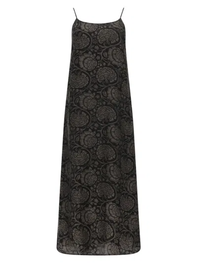 Uma Wang Long Dress Anaya Maxi Spaghetti Straps Floral In Black