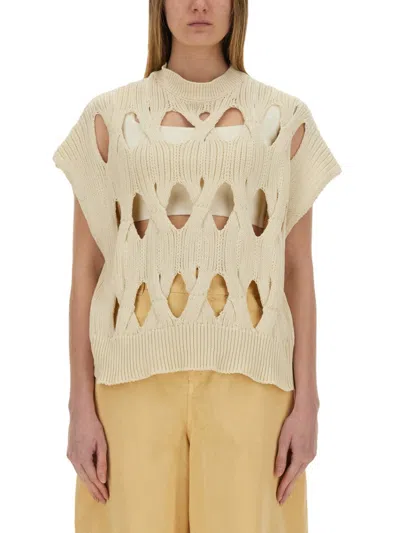Alysi Beige Knitted Crew Neck T-shirt In Beige