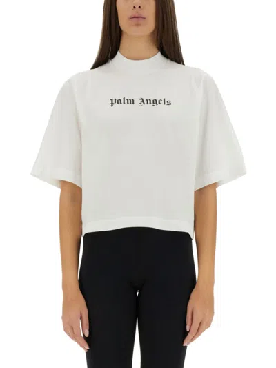 Palm Angels Classic Logo Cropped T-shirt In White