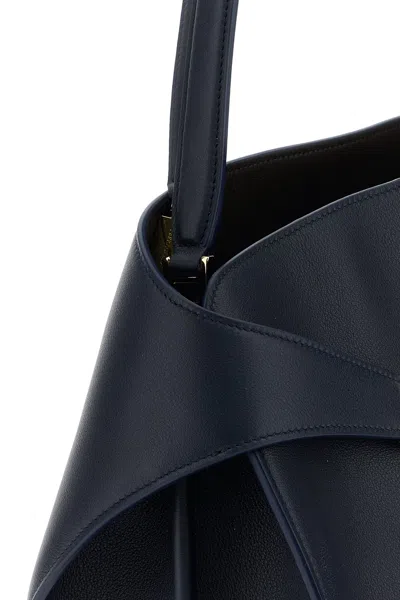 Ferragamo Soft Medium Shoulder Bag Gold Hardware Top Handle In Blue