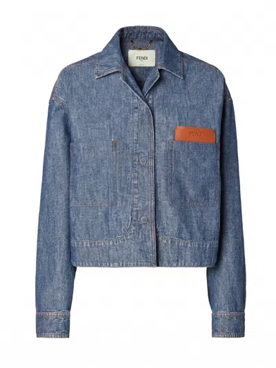 Fendi Logo-patch Patch-pocket Jacket In Blue