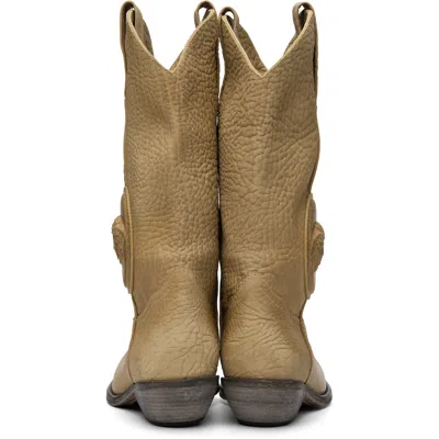 Versace Mid Calf Boots Embossed Detail Pull Tabs In Neutral