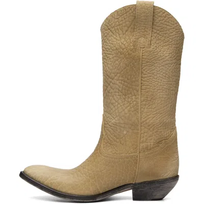 Versace Mid Calf Boots Embossed Detail Pull Tabs In Neutral