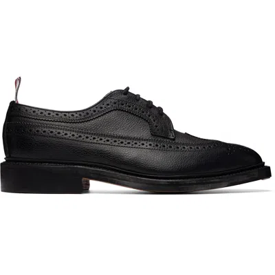 Thom Browne Black Pebble Grain Longwing Brogues In Black
