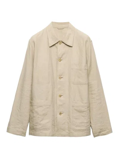 Prada Single-breasted Linen Jacket In Neutral
