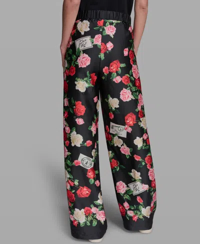 Karl Lagerfeld Womens Printed Pull On Soft Pants In Black