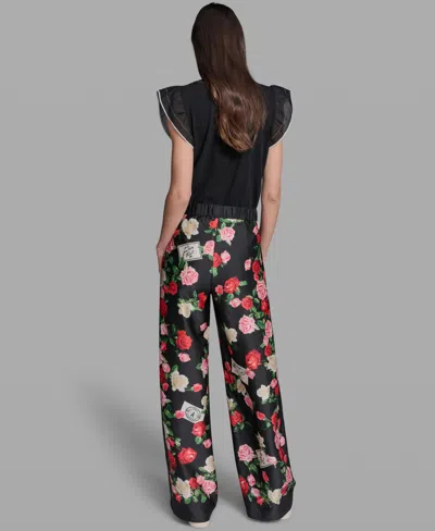 Karl Lagerfeld Womens Printed Pull On Soft Pants In Black