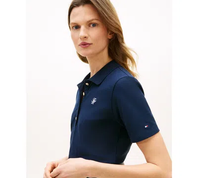 Tommy Hilfiger Slim Fit Script Monogram Stretch Polo In Blue