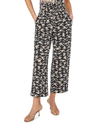 Cece Pull On Printed Eyelet Pants In Black