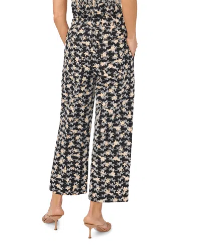Cece Pull On Printed Eyelet Pants In Black