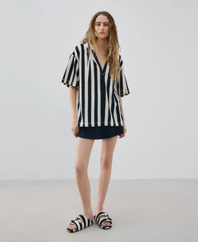 Mango Striped Cotton Terry Sweatshirt In Black