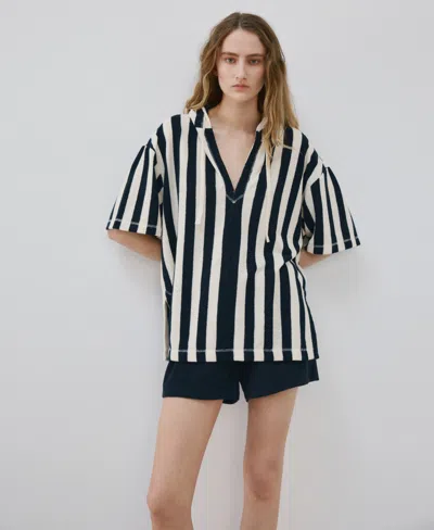 Mango Striped Cotton Terry Sweatshirt In Black