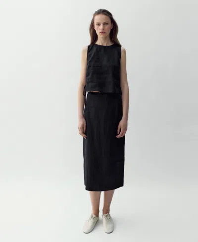Mango Linen Top With Bows In Black