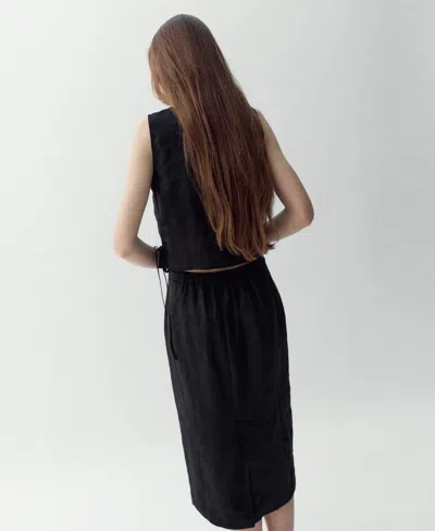 Mango Linen Top With Bows In Black