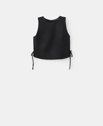 Mango Linen Top With Bows In Black