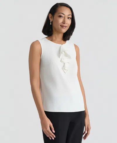 Kasper Ruffle Front Georgette Top In White
