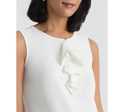 Kasper Ruffle Front Georgette Top In White
