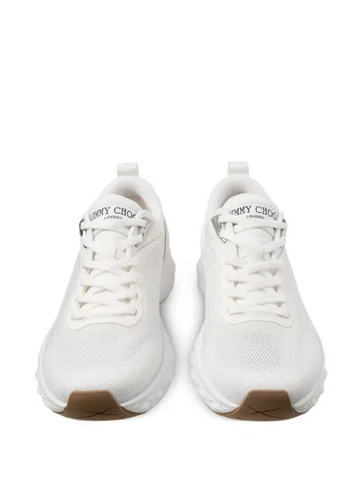 Jimmy Choo Diamond Run Leather Mesh Sneakers Pull Tab In White