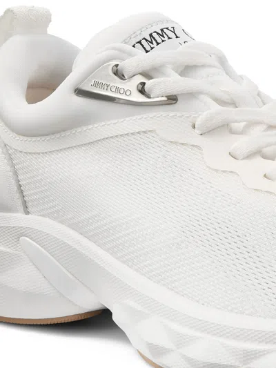 Jimmy Choo Diamond Run Leather Mesh Sneakers Pull Tab In White