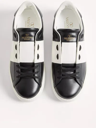 Valentino Garavani Open Leather Sneakers With Contrast Band And Stud Details Shoes In Black