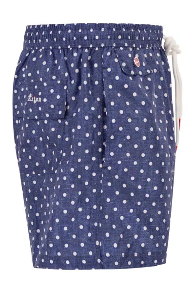 Kiton Short Patterned Swim Boxers In Blue