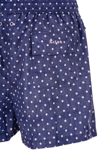 Kiton Short Patterned Swim Boxers In Blue