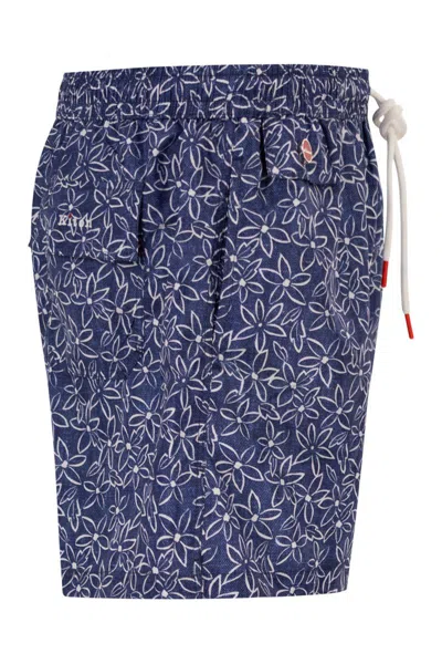Kiton Short Patterned Swim Boxers In Blue