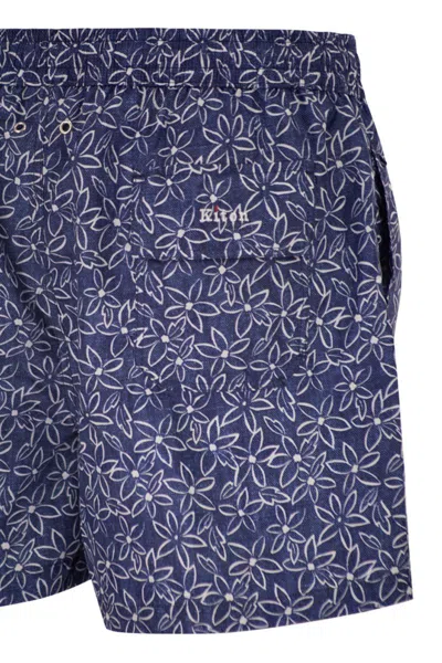 Kiton Short Patterned Swim Boxers In Blue
