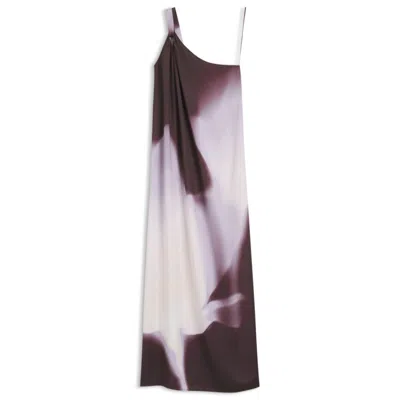 Hugo Boss Boss Dantea One-shoulder Floral Print Gown In Brown