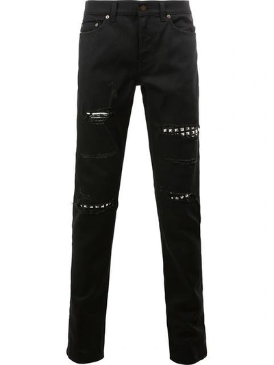 Saint Laurent Black Studded Low Waisted Skinny Jeans