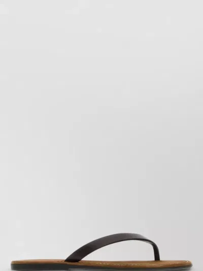 The Row Leather Beach Thong Sandals Flat Sole In Black