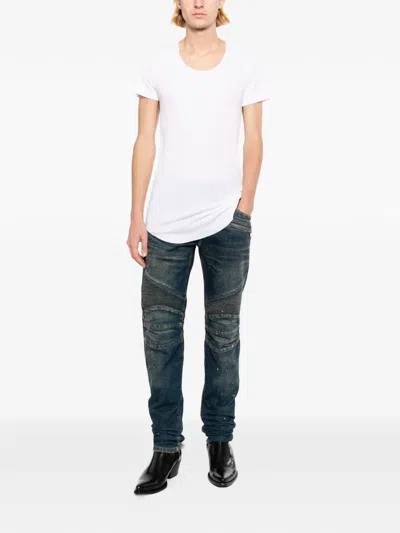 Balmain Biker Distressed Jeans In Multi