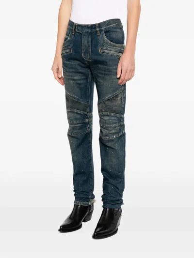Balmain Biker Distressed Jeans In Multi
