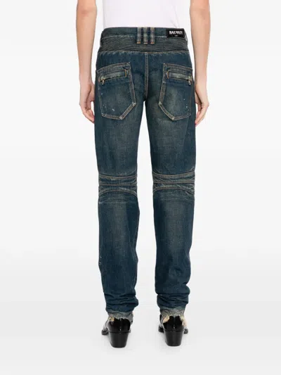 Balmain Biker Distressed Jeans In Multi