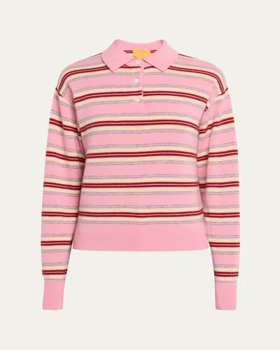 Guest In Residence Pink Striped Cashmere Knit Collegiate Stripe Polo Shirt In Multi