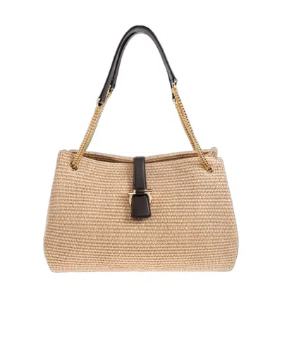 Ferragamo Medium Raffia Shoulder Bag In Neutral