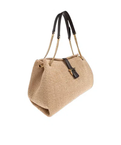 Ferragamo Medium Raffia Shoulder Bag In Neutral