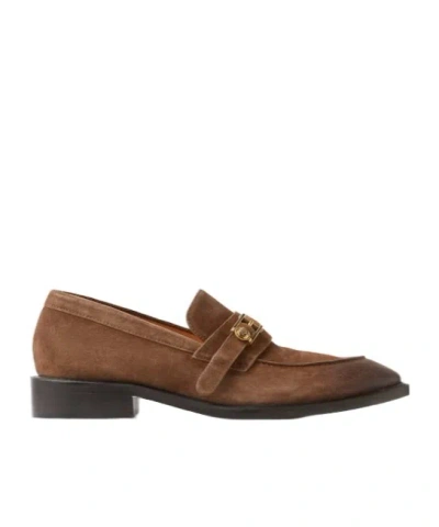 Versace Loafers With Gold Buckle In Brown