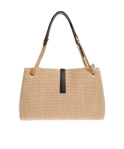 Ferragamo Medium Raffia Shoulder Bag In Neutral