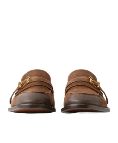 Versace Loafers With Gold Buckle In Brown