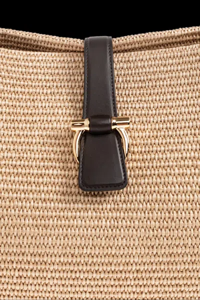 Ferragamo Medium Raffia Shoulder Bag In Neutral