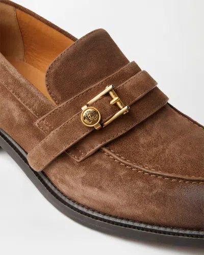 Versace Loafers With Gold Buckle In Brown