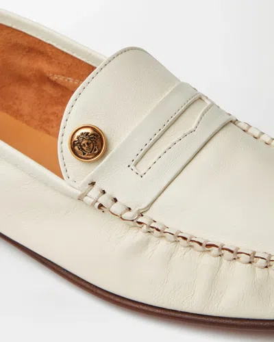 Versace Guanto Leather Loafers In White