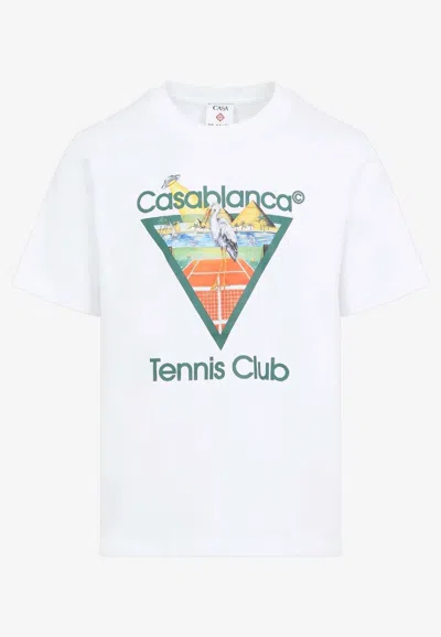 Casablanca Tennis Club Short Sleeve Cotton T Shirt In White