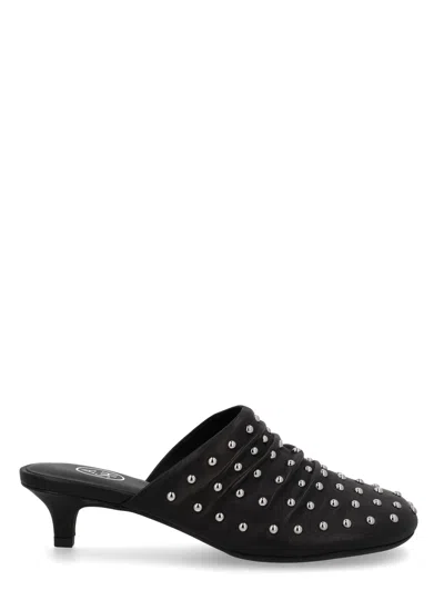 Ash Leather Kitten Heel Mules Open Back In Black