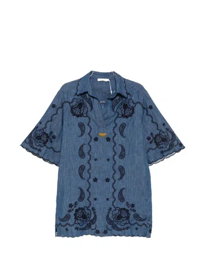 Zimmermann Aster Broderie Anglaise-trimmed Cotton-denim Mini Dress In Blue