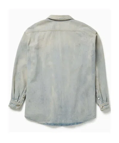 1989 Studio Denim Overshirt With Chest Pocket And Faded Wash In Gray