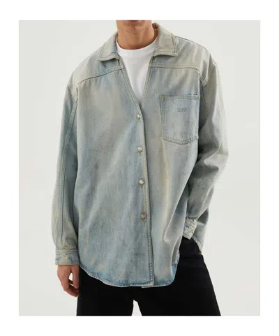 1989 Studio Denim Overshirt With Chest Pocket And Faded Wash In Gray