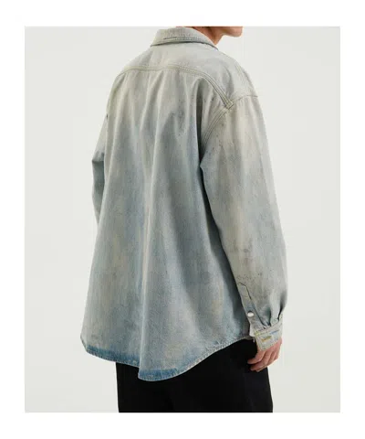 1989 Studio Denim Overshirt With Chest Pocket And Faded Wash In Gray